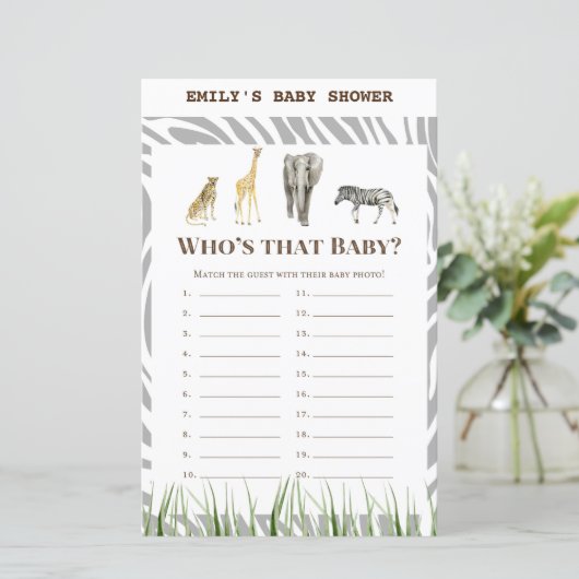 African Wild Baby Shower Game PRINTED (Stehend Vorderseite)