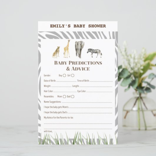 African Wild Baby Shower Game PRINTED (Stehend Vorderseite)