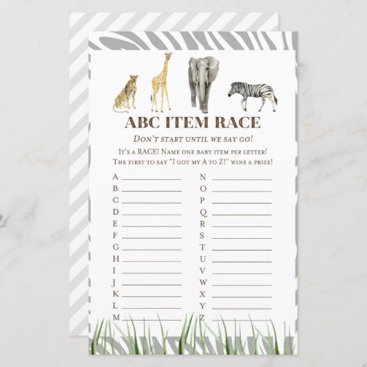 African Wild Baby Shower Game PRINTED (Vorne/Hinten)