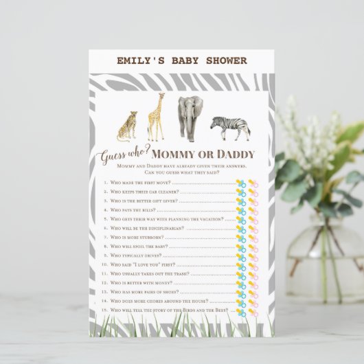 African Wild Baby Shower Game PRINTED (Stehend Vorderseite)