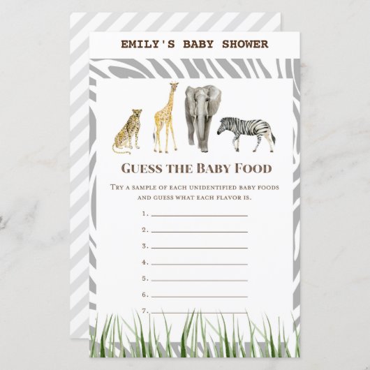 African Wild Baby Shower Game PRINTED (Vorne/Hinten)
