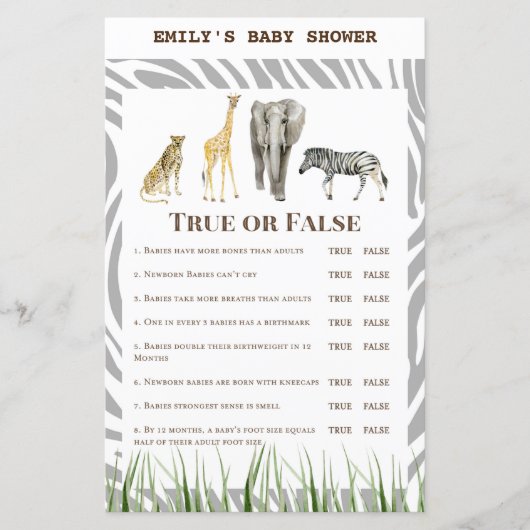 African Wild Baby Shower Game PRINTED (Vorderseite)