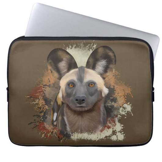 African Wild Dog Abstrakt Paint Spritzer Wildlife Laptopschutzhülle (Vorderseite)