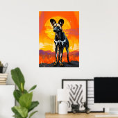 African Wild Dog at Sunset - Kühne Wildlife Art Poster (Heimbüro)