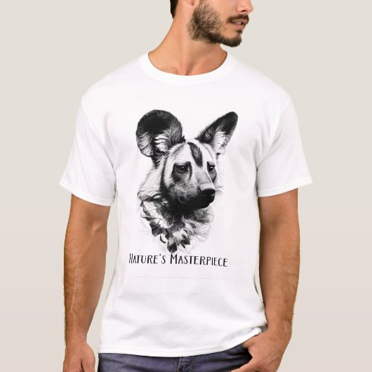 African Wild Dog B&W Nature's Masterpiece Art. T-Shirt (Vorderseite)