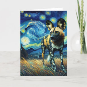 African Wild Dog Starry Night Van Gogh Karte