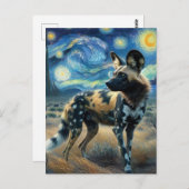 African Wild Dog Starry Night Van Gogh Postkarte (Vorne/Hinten)