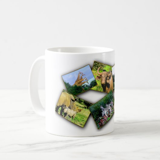 African Wildlife Collage Black Shadow Tasse (Vorderseite Links)