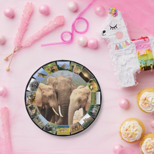 African Wildlife Foto Collage Elephant Family Pappteller (Party)