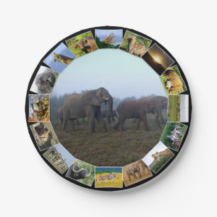 African Wildlife Foto Collage Elephant Herd Mist Pappteller