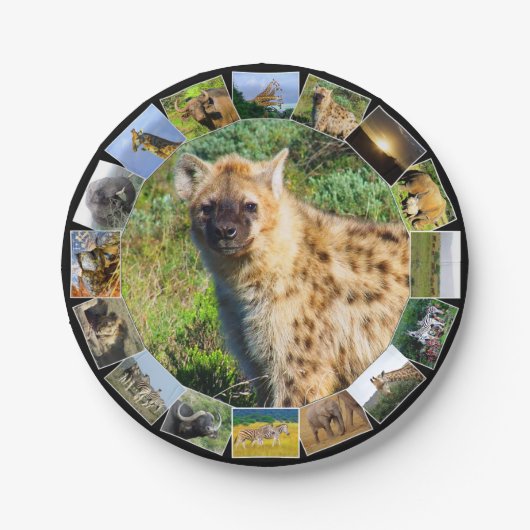 African Wildlife Foto Collage Gepunktet Hyena Pappteller (Vorderseite)