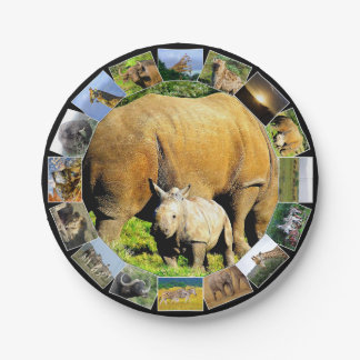 African Wildlife Foto Collage Rhino Calf Pappteller