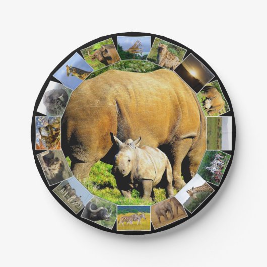 African Wildlife Foto Collage Rhino Calf Pappteller (Vorderseite)