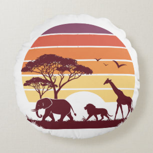 African Wildlife Silhouette Safari Design Rundes Kissen