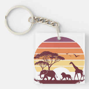 African Wildlife Silhouette Safari Design Schlüsselanhänger