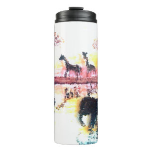 African Wildlife Sunset Elephant Giraffen Thermosbecher