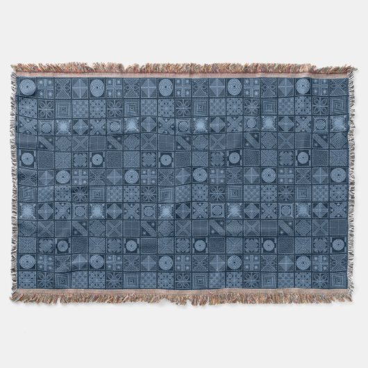 African Yoruba Blue & Black Geometrie Muster Decke (Vorderseite)