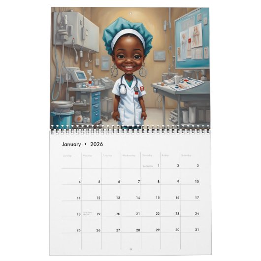 Afrika-Amerikanischer Chibi-Medical-Staff-Kalender Kalender (Jan 2026)