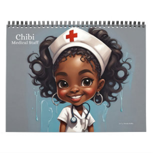 Afrika-Amerikanischer Chibi-Medical-Staff-Kalender Kalender
