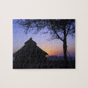 Afrika, Äthiopien, Omo-Fluss-Region, Sonnenunterga Puzzle