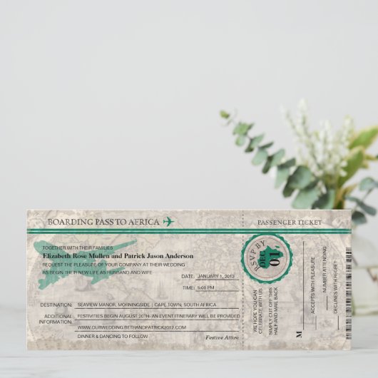 Afrika-Boarding-Durchlauf-Hochzeits-Einladung Einladung (Stehend Vorderseite)