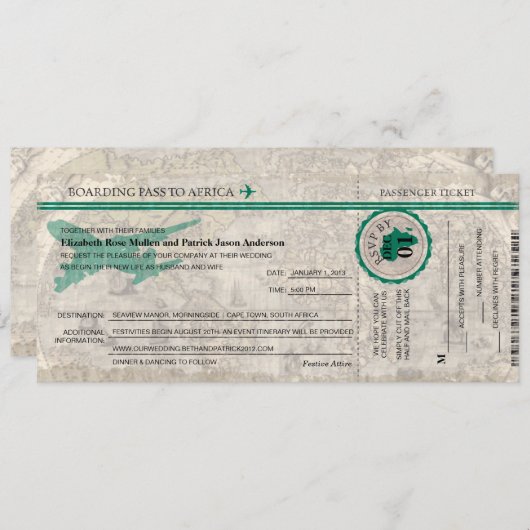 Afrika-Boarding-Durchlauf-Hochzeits-Einladung Einladung (Vorne/Hinten)