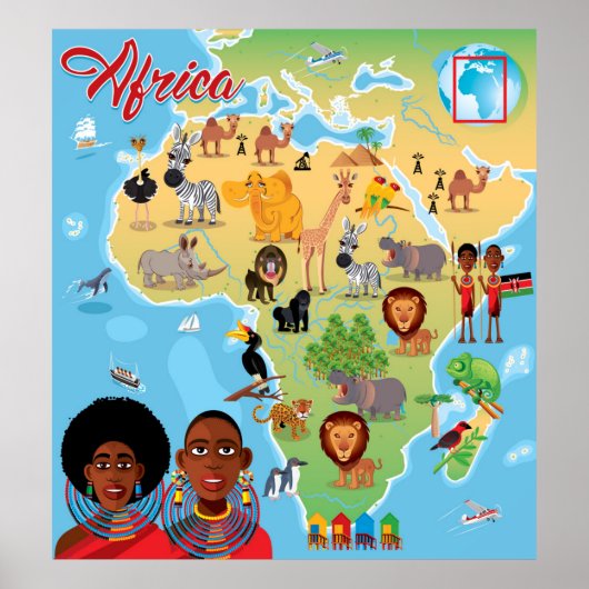 Afrika-Cartoon-Karte Poster (Vorne)