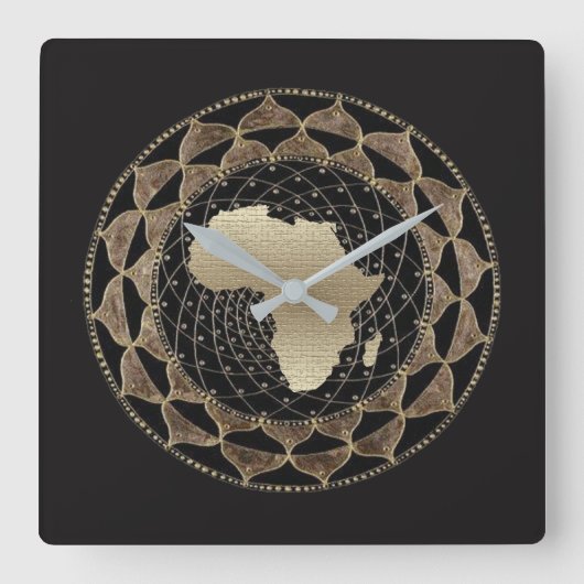 Afrika in einem Gold-und Bronze-Motiv Quadratische Wanduhr (Vorderseite)