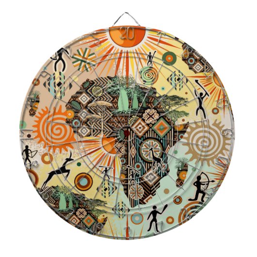 Afrika-Karte Dekorative Stammes-Elemente Muster Dartscheibe (vorne)
