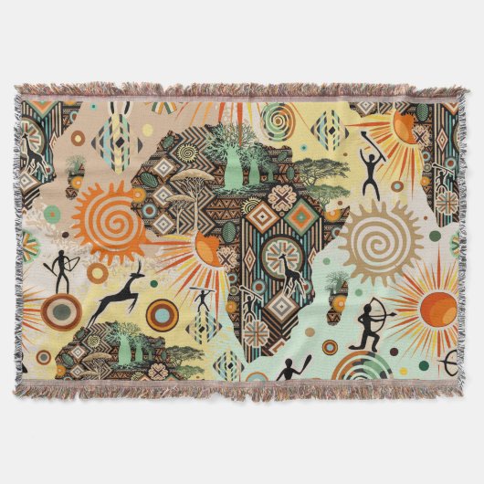 Afrika-Karte Dekorative Stammes-Elemente Muster Decke (Vorderseite)