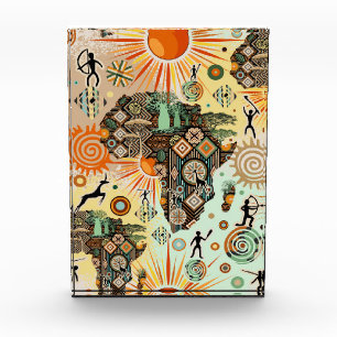 Afrika-Karte Dekorative Stammes-Elemente Muster Fotoblock