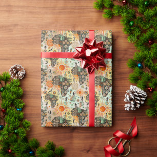 Afrika-Karte Dekorative Stammes-Elemente Muster Geschenkpapier