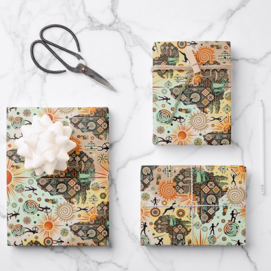 Afrika-Karte Dekorative Stammes-Elemente Muster Geschenkpapier Set (Vorderseite)