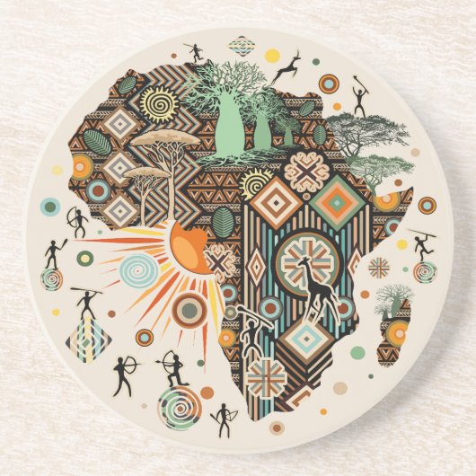 Afrika-Karte Dekorative Stammes-Elemente Muster Getränkeuntersetzer (Vorne)