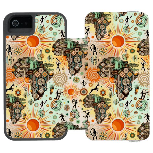 Afrika-Karte Dekorative Stammes-Elemente Muster Incipio iPhone Geldbeutel-Hülle (Folio Geöffnet)