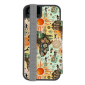 Afrika-Karte Dekorative Stammes-Elemente Muster Incipio iPhone Geldbeutel-Hülle (Folio Rückseite)