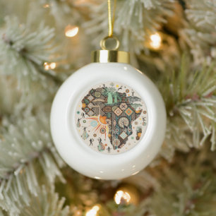 Afrika-Karte Dekorative Stammes-Elemente Muster Keramik Kugel-Ornament