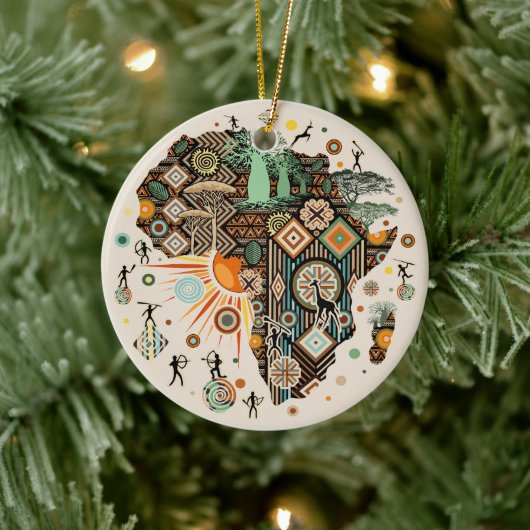 Afrika-Karte Dekorative Stammes-Elemente Muster Keramik Ornament (Baum)