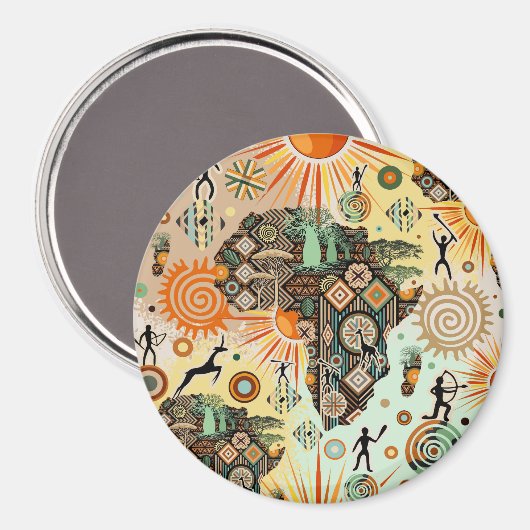 Afrika-Karte Dekorative Stammes-Elemente Muster Magnet (Vorderseite/Rückseite)