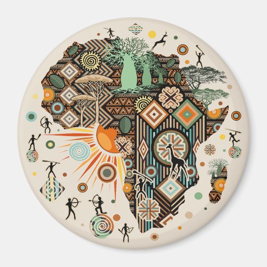 Afrika-Karte Dekorative Stammes-Elemente Muster Magnet (Vorne)