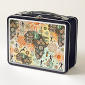 Afrika-Karte Dekorative Stammes-Elemente Muster Metall Brotdose (Vorderseite)