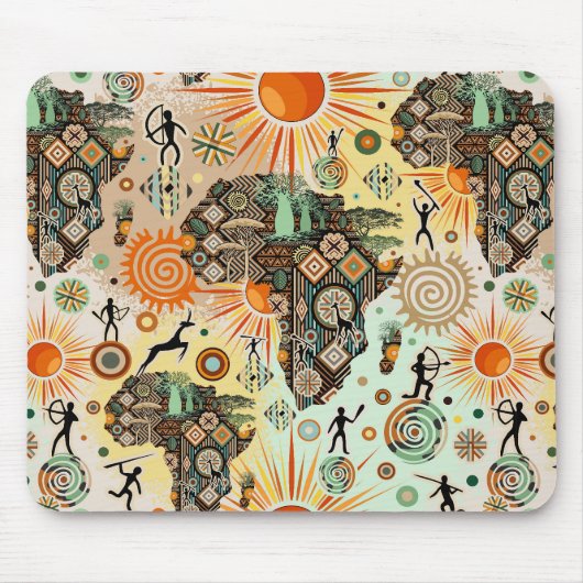 Afrika-Karte Dekorative Stammes-Elemente Muster Mousepad (Vorne)