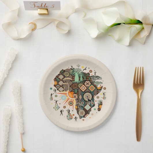 Afrika-Karte Dekorative Stammes-Elemente Muster Pappteller (Hochzeit)