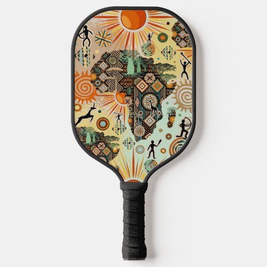 Afrika-Karte Dekorative Stammes-Elemente Muster Pickleball Schläger (Vorderseite)