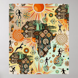 Afrika-Karte Dekorative Stammes-Elemente Muster Poster