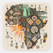 Afrika-Karte Dekorative Stammes-Elemente Muster Quadratischer Aufkleber (Vorderseite)