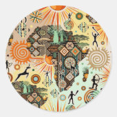 Afrika-Karte Dekorative Stammes-Elemente Muster Runder Aufkleber (Vorderseite)