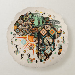 Afrika-Karte Dekorative Stammes-Elemente Muster Rundes Kissen