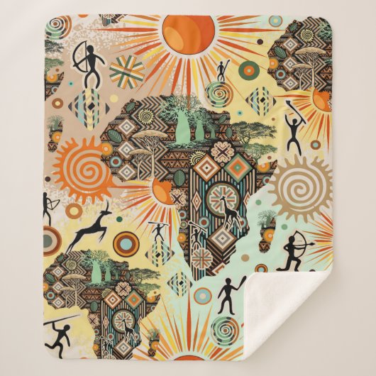 Afrika-Karte Dekorative Stammes-Elemente Muster Sherpadecke (Vorderseite)