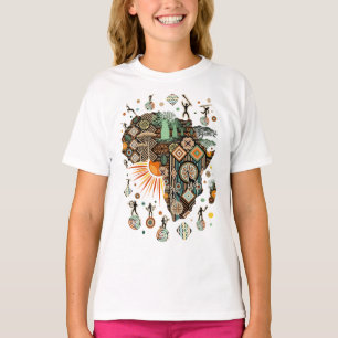Afrika-Karte Dekorative Stammes-Elemente Muster T-Shirt